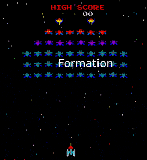 Showcase of the different states of enemies in Galaxian