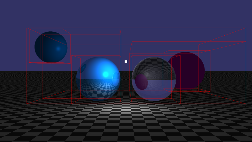 Bounding Volume Hierarchy visualized by creating debug lines for the edges of all the boxes