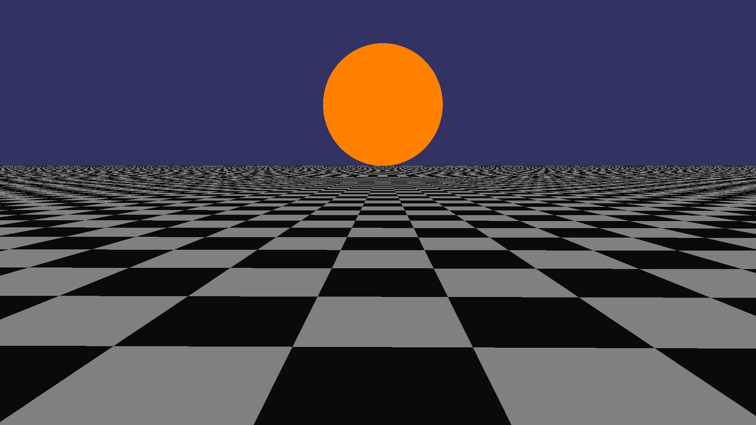 A sphere and a checkerboard plane rendered before any kind of lighting was implemented