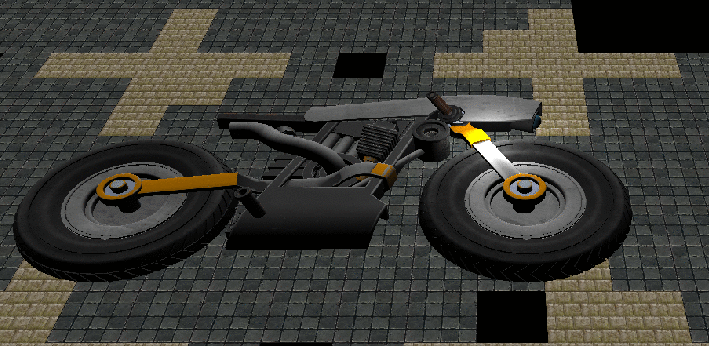 Deferred rendering with a directional light and single point light applied to a bike model[br][br]The light source moved with the player, so the screenshots were taken at different camera positions which causes the distortion between the screenshots